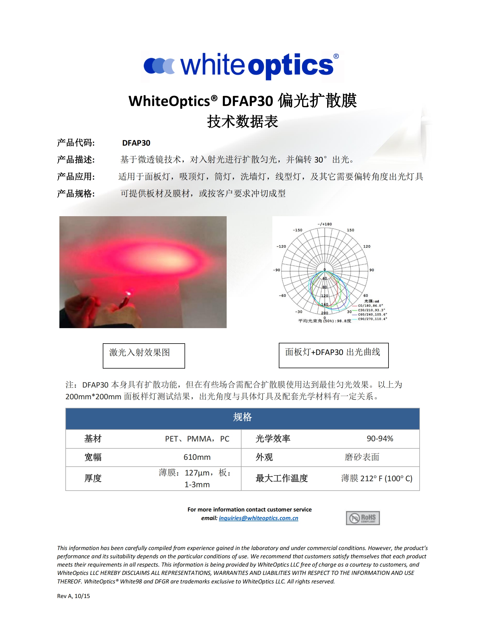 万照DFAP30偏光膜 规格书